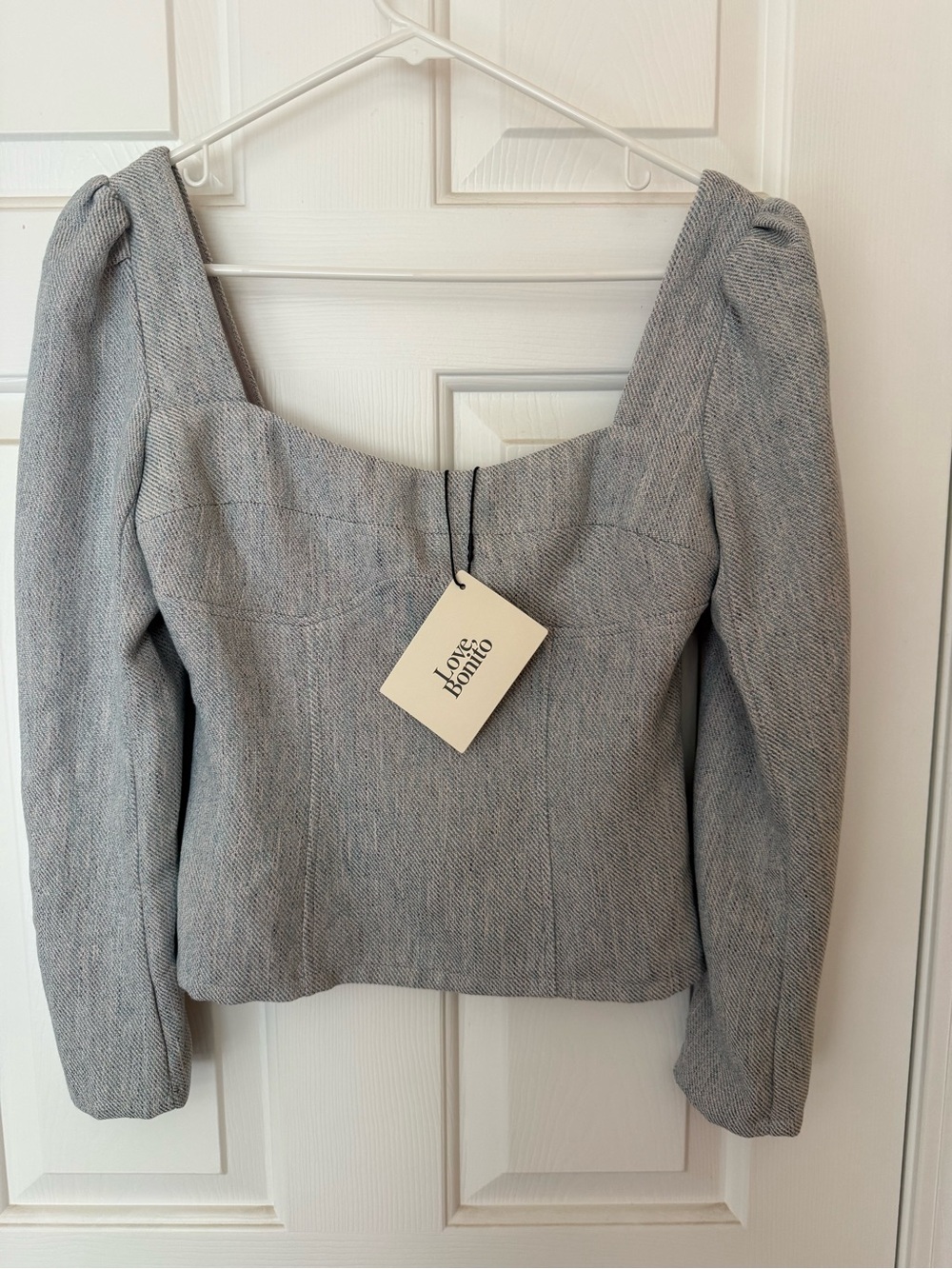 Love Bonito Gray Puff-Sleeve Square Neck Blouse